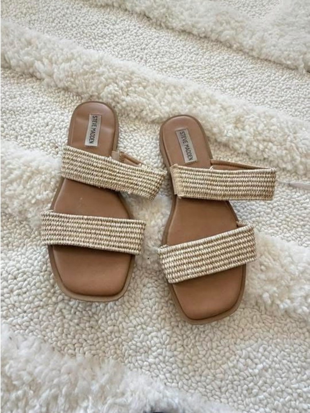 Steve Madden Natural Braided Double-Strap Slide Sandals